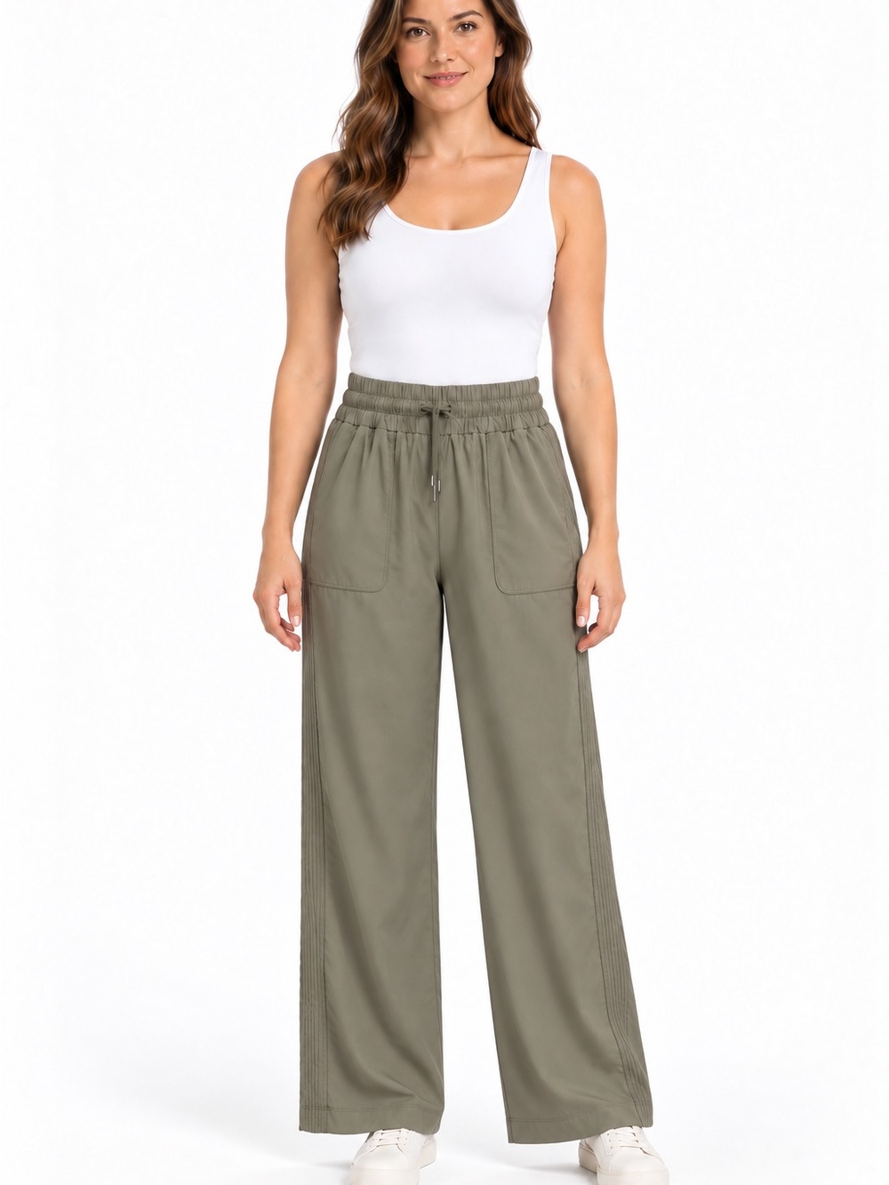 Mondetta Women’s Large Olive Wide Leg Pull-On Travel Pants Stretch